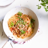 Spaghetti with minced chicken and Marcella Hazan’s famous tomato sauce